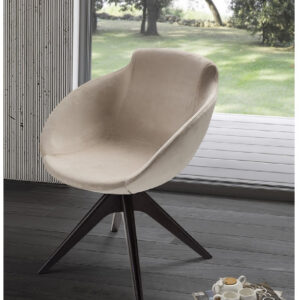 BASEBALL petit fauteuil pivotant rond en cuir, nubuck ou tissu & bois de frêne