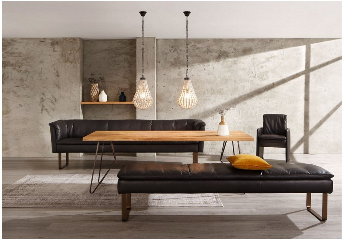 Banc EAT.LOUNGE cuir ou tissu, pieds métal